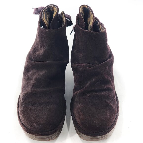 FLY LONDON NWOB Yebi Suede Platform Wedge Lace Up Bootie Espresso - Picture 2 of 7